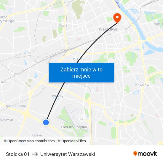 Stoicka 01 to Uniwersytet Warszawski map