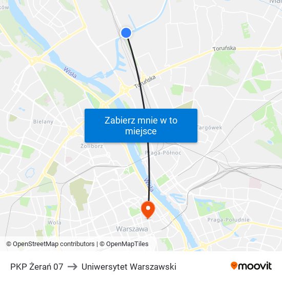 PKP Żerań 07 to Uniwersytet Warszawski map