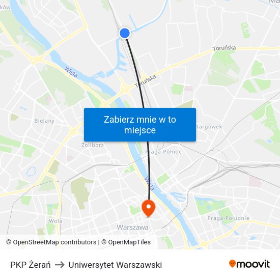 PKP Żerań to Uniwersytet Warszawski map