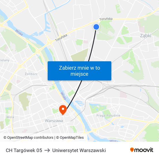 CH Targówek 05 to Uniwersytet Warszawski map