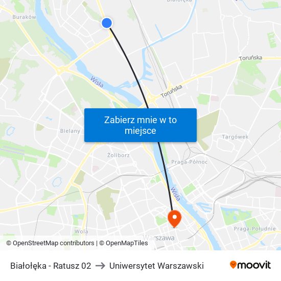 Białołęka - Ratusz 02 to Uniwersytet Warszawski map