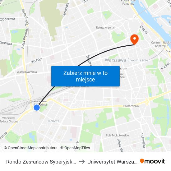 Rondo Zesłańców Syberyjskich 05 to Uniwersytet Warszawski map