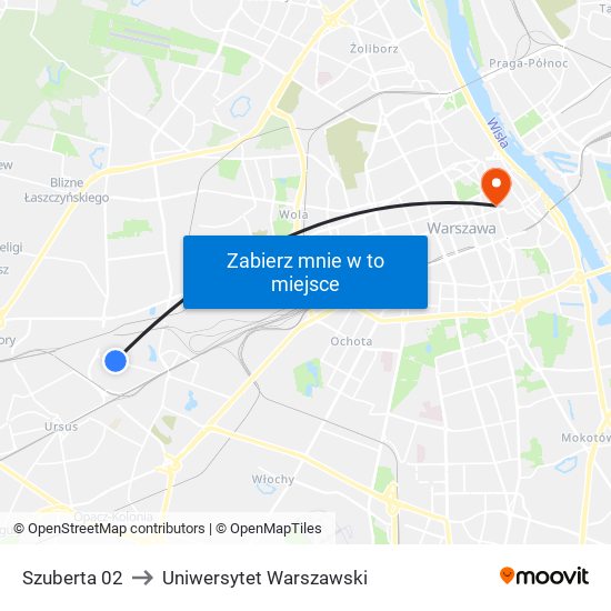 Szuberta 02 to Uniwersytet Warszawski map