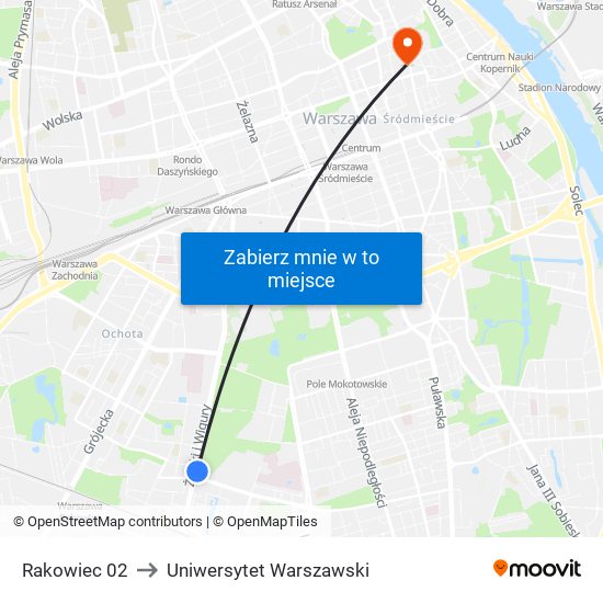 Rakowiec to Uniwersytet Warszawski map