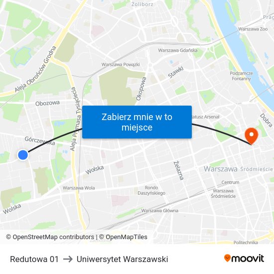 Redutowa to Uniwersytet Warszawski map
