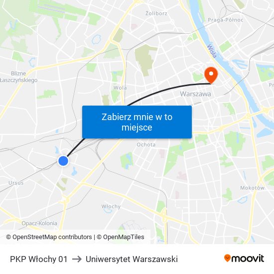 PKP Włochy 01 to Uniwersytet Warszawski map