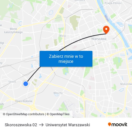 Skoroszewska 02 to Uniwersytet Warszawski map