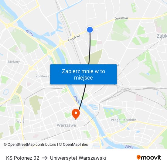 KS Polonez 02 to Uniwersytet Warszawski map