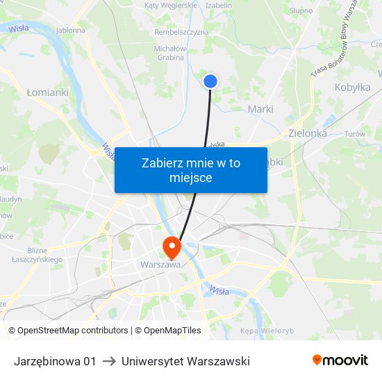 Jarzębinowa to Uniwersytet Warszawski map