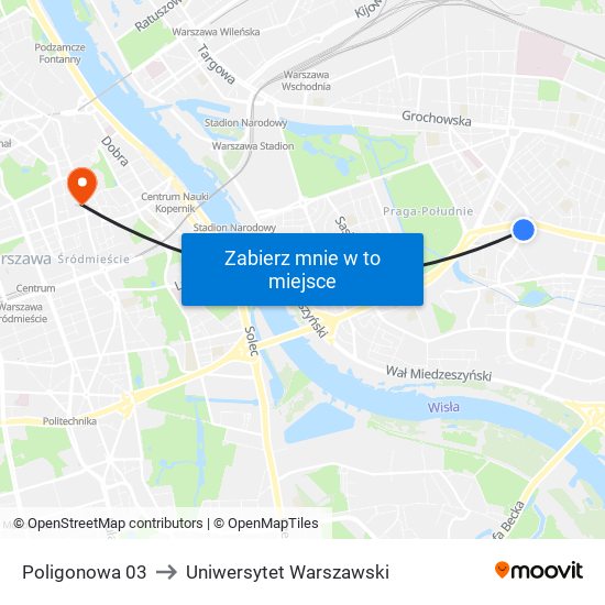 Poligonowa 03 to Uniwersytet Warszawski map
