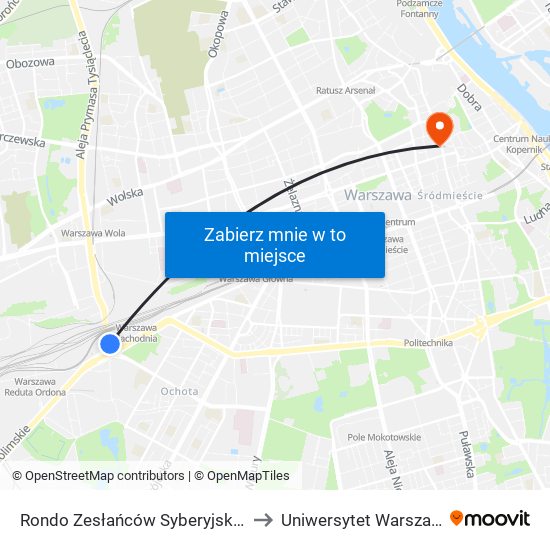 Rondo Zesłańców Syberyjskich to Uniwersytet Warszawski map