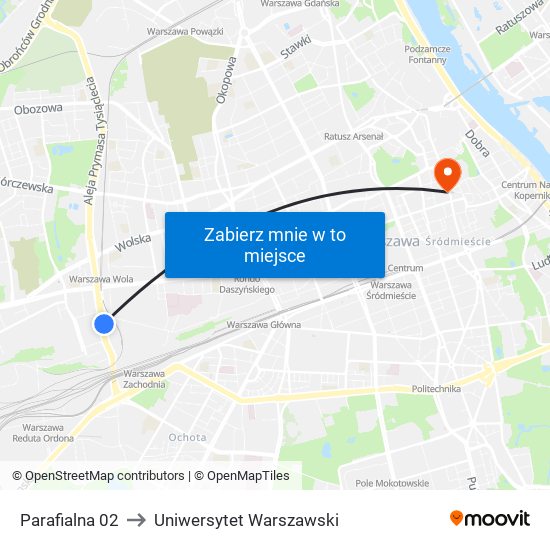 Parafialna 02 to Uniwersytet Warszawski map