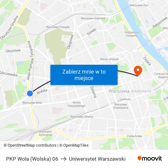 PKP Wola (Wolska) 06 to Uniwersytet Warszawski map