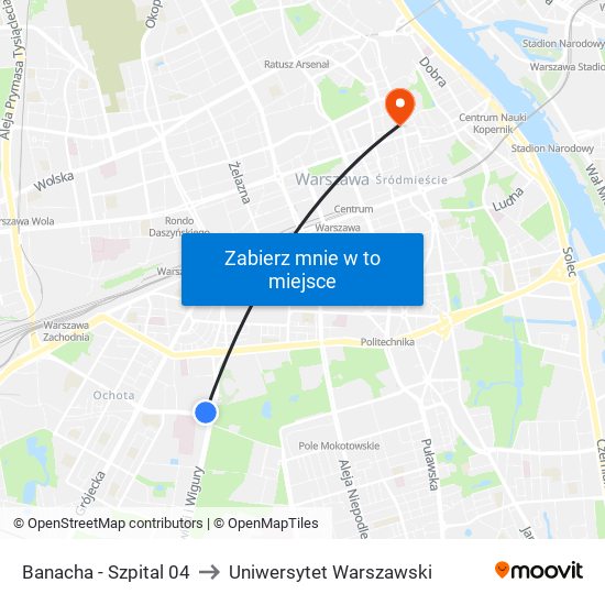 Banacha - Szpital 04 to Uniwersytet Warszawski map