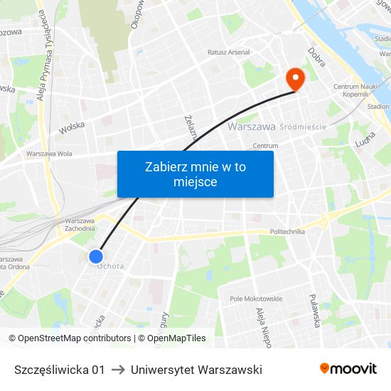 Szczęśliwicka 01 to Uniwersytet Warszawski map