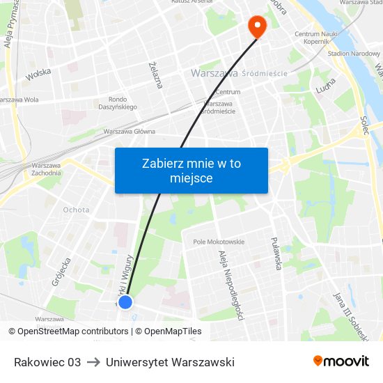 Rakowiec 03 to Uniwersytet Warszawski map