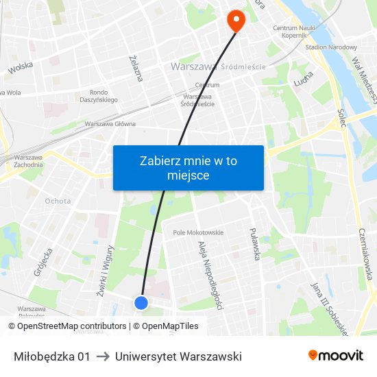 Miłobędzka 01 to Uniwersytet Warszawski map