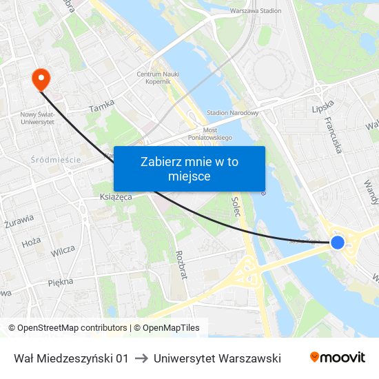 Wał Miedzeszyński 01 to Uniwersytet Warszawski map