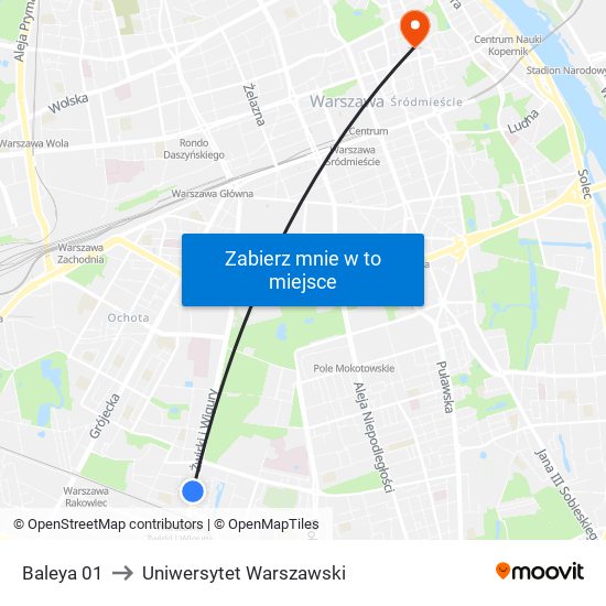 Baleya 01 to Uniwersytet Warszawski map