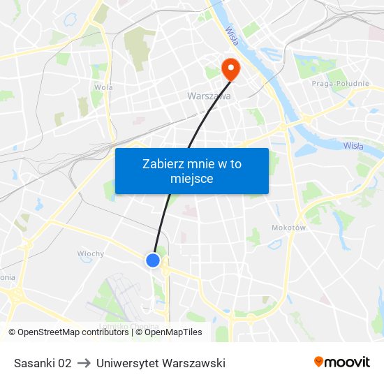 Sasanki 02 to Uniwersytet Warszawski map