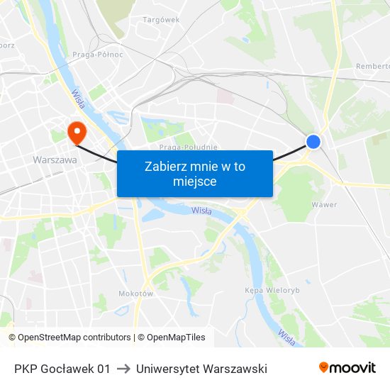 PKP Gocławek 01 to Uniwersytet Warszawski map