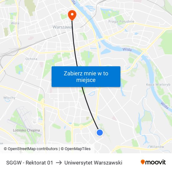 SGGW - Rektorat 01 to Uniwersytet Warszawski map