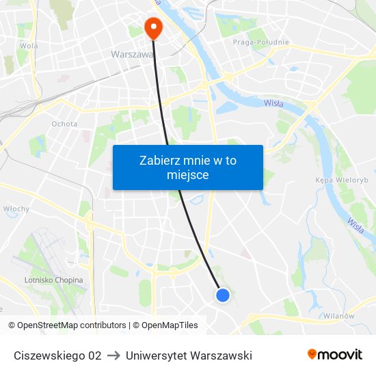 Ciszewskiego 02 to Uniwersytet Warszawski map