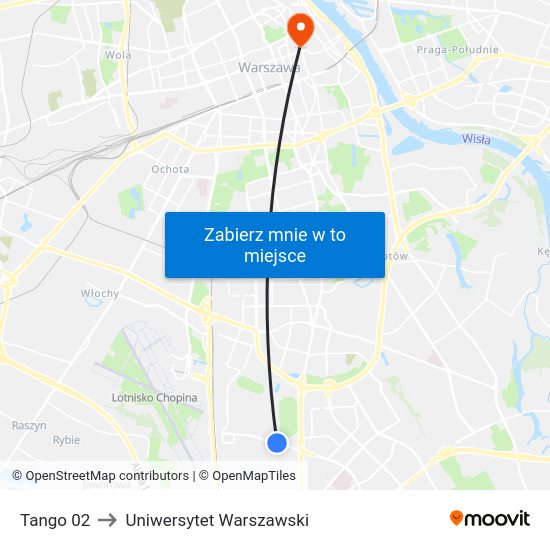 Tango to Uniwersytet Warszawski map