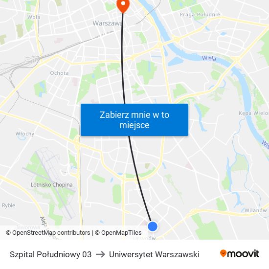 Szpital Południowy 03 to Uniwersytet Warszawski map