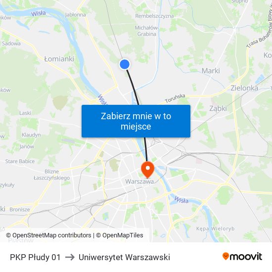 PKP Płudy 01 to Uniwersytet Warszawski map