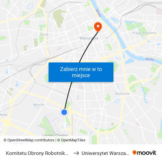 Komitetu Obrony Robotników 02 to Uniwersytet Warszawski map