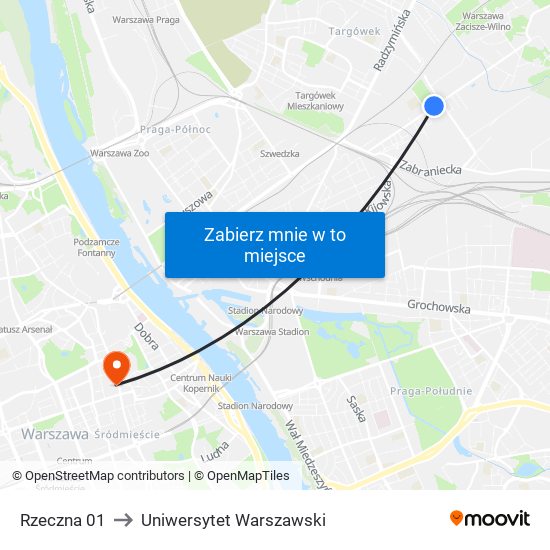 Rzeczna 01 to Uniwersytet Warszawski map