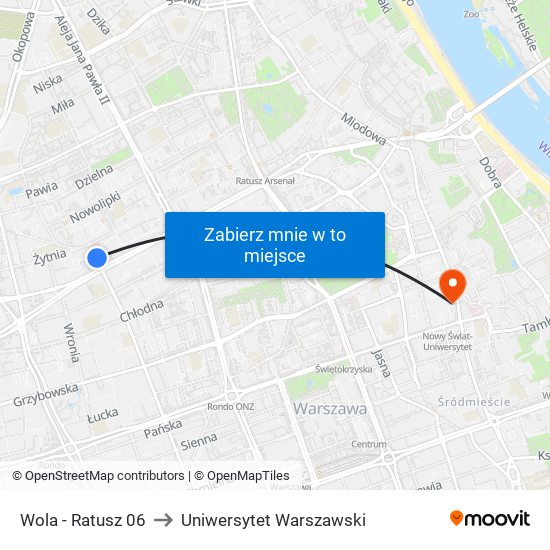 Wola - Ratusz 06 to Uniwersytet Warszawski map