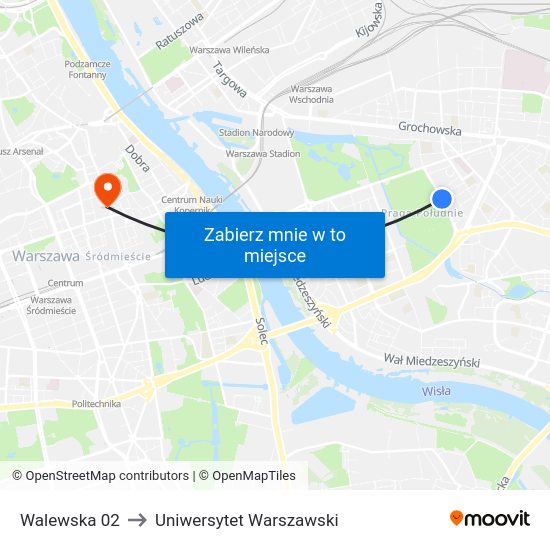 Walewska to Uniwersytet Warszawski map