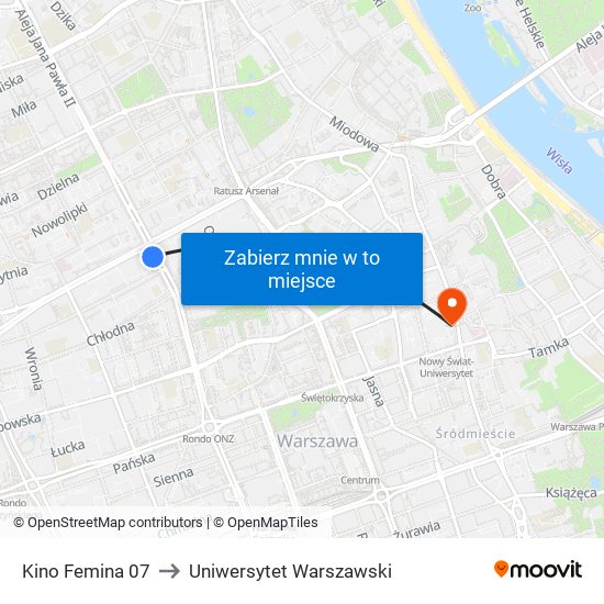 Kino Femina 07 to Uniwersytet Warszawski map