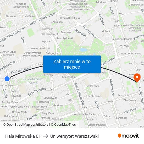 Hala Mirowska 01 to Uniwersytet Warszawski map