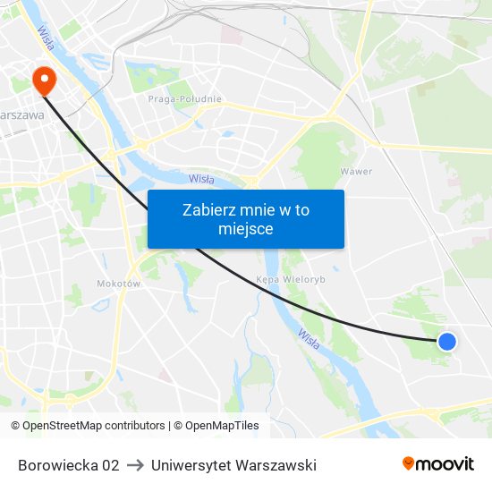 Borowiecka to Uniwersytet Warszawski map
