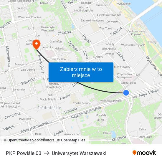 PKP Powiśle 03 to Uniwersytet Warszawski map