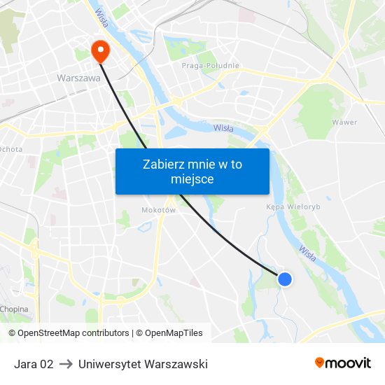 Jara to Uniwersytet Warszawski map