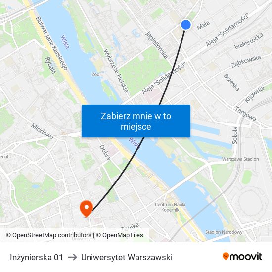 Inżynierska 01 to Uniwersytet Warszawski map
