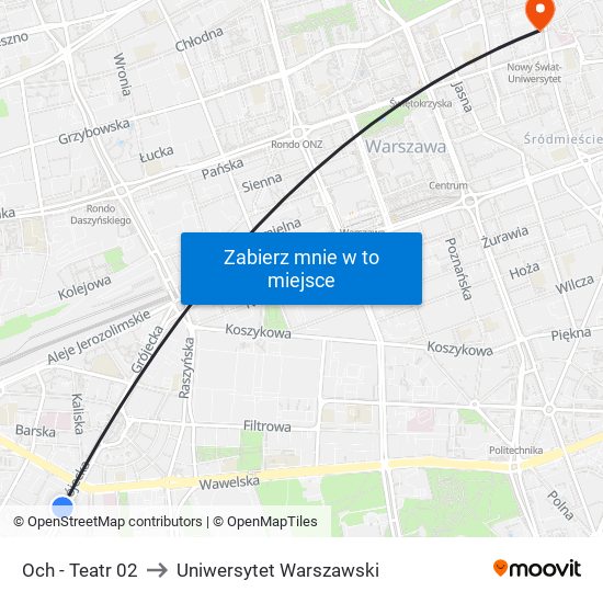 Och - Teatr 02 to Uniwersytet Warszawski map