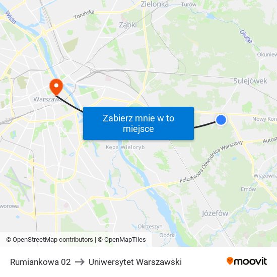 Rumiankowa 02 to Uniwersytet Warszawski map