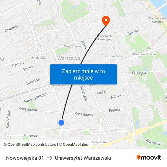 Nowowiejska to Uniwersytet Warszawski map