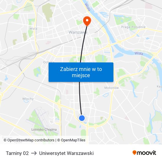 Tarniny 02 to Uniwersytet Warszawski map