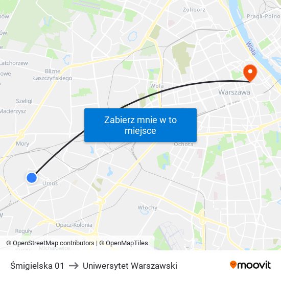 Śmigielska 01 to Uniwersytet Warszawski map