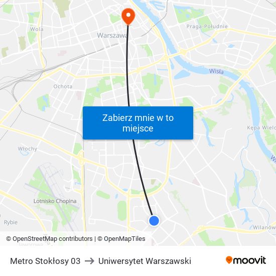 Metro Stokłosy 03 to Uniwersytet Warszawski map