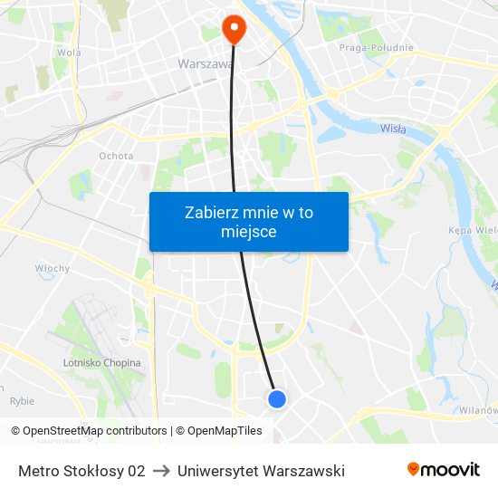 Metro Stokłosy 02 to Uniwersytet Warszawski map