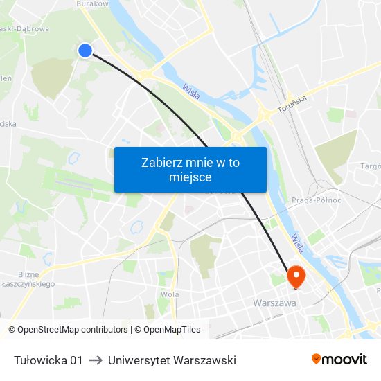 Tułowicka 01 to Uniwersytet Warszawski map