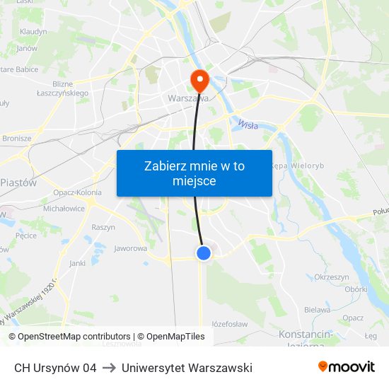 CH Ursynów 04 to Uniwersytet Warszawski map