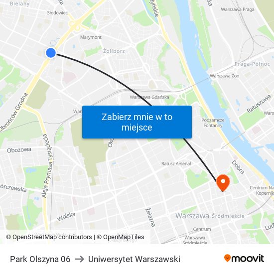 Park Olszyna 06 to Uniwersytet Warszawski map
